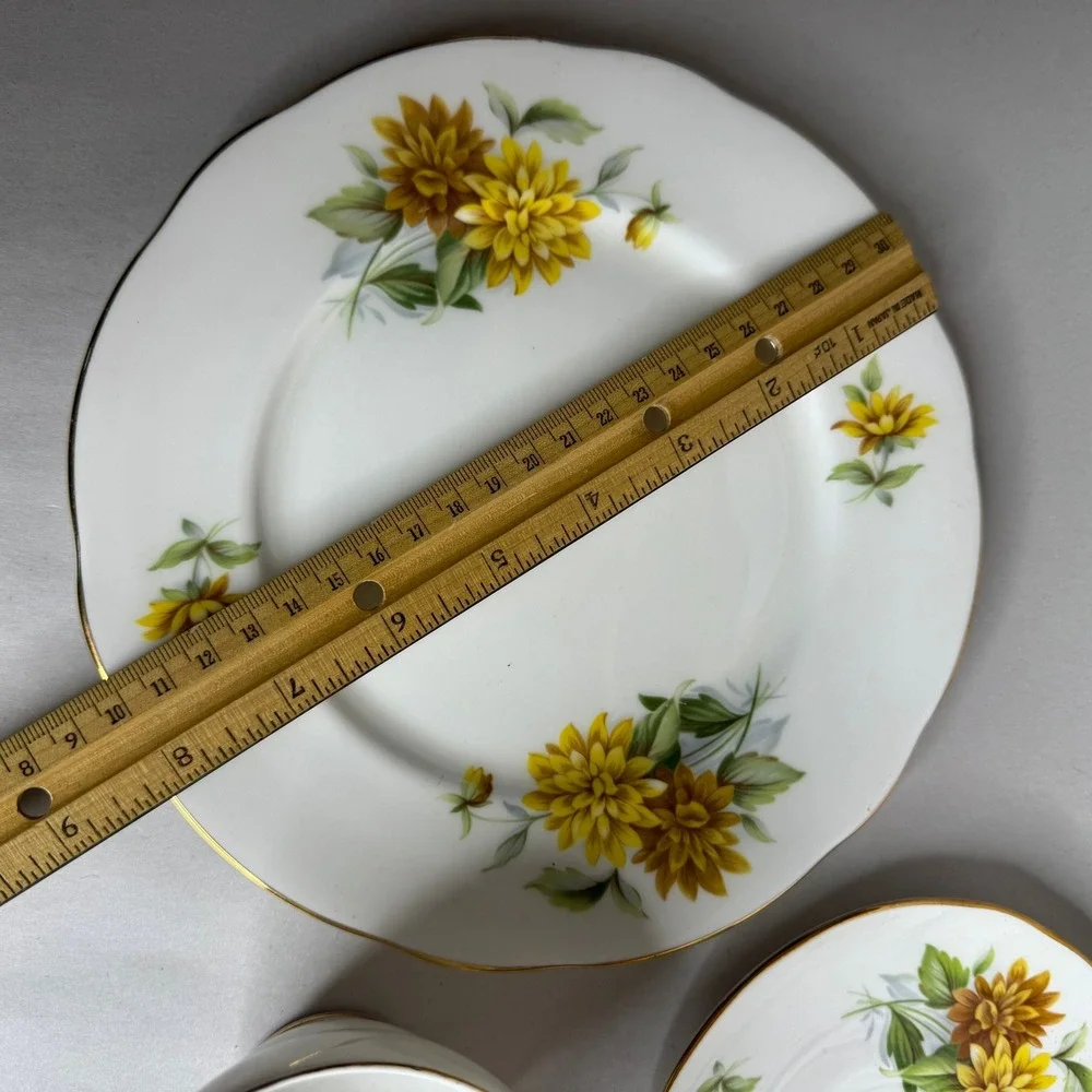 Duchess Bone China England Tea Cup Saucer and Plate Trio Yellow Floral Gold Trim